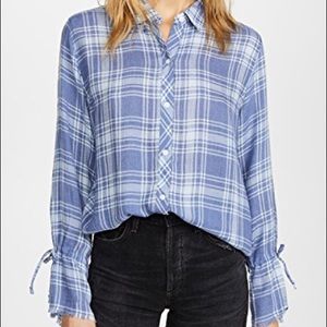 Rails Astrid Blue Plaid Tie Cuff Shirt Sz Small